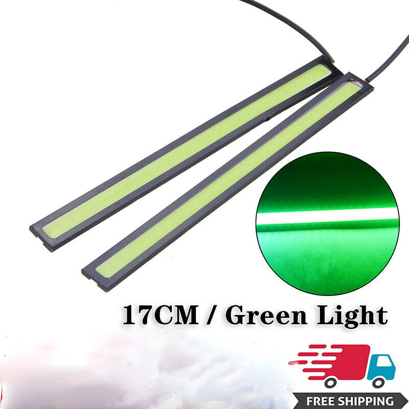 UK 2pcs Green LED Strip Car DRL Running Daytime Light COB Driving Lights 17CM