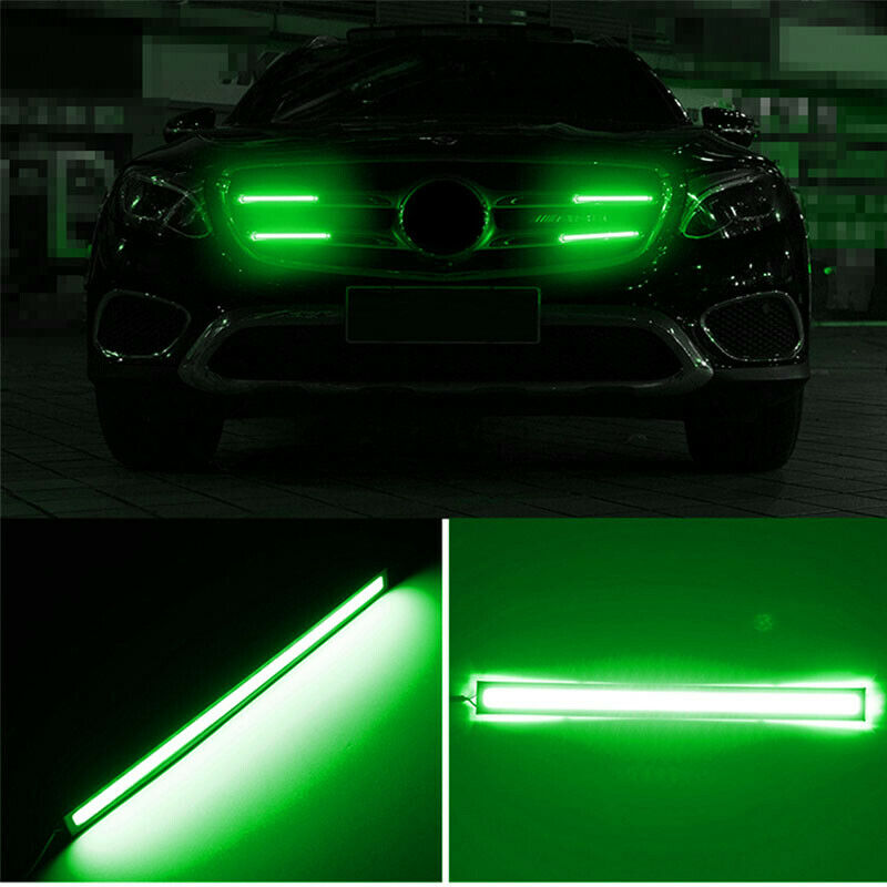 UK 2pcs Green LED Strip Car DRL Running Daytime Light COB Driving Lights 17CM