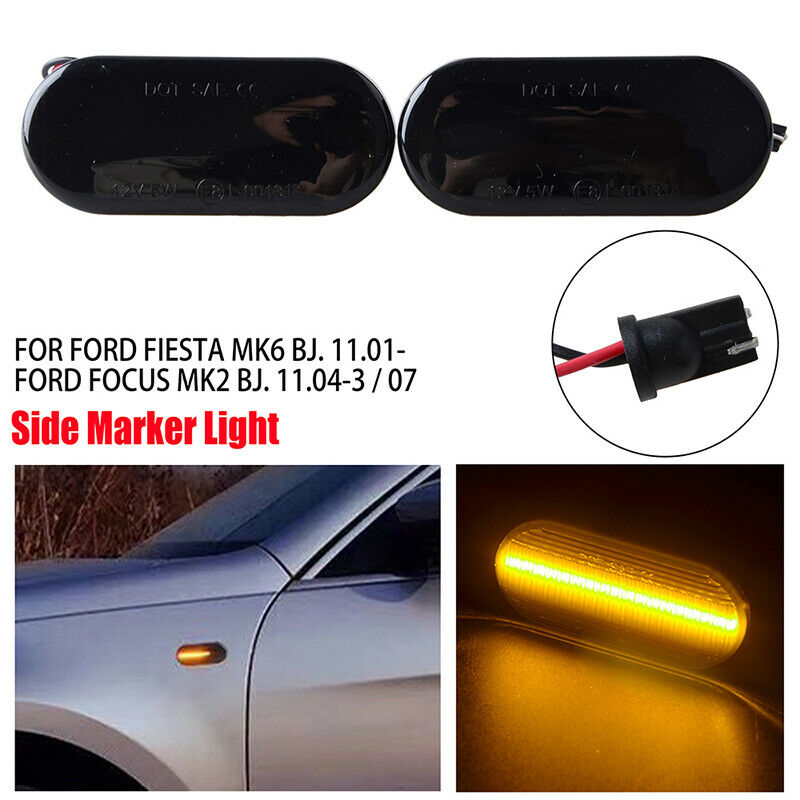 Pair LED Side Marker Light Turn Signal Lamp For Ford Focus MK2 C-Max Fiesta