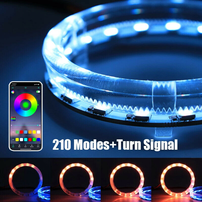 80mm RGB Car LED Angel Eyes Light Headlight Fog Halo Rings APP Bluetooth Lamp ae