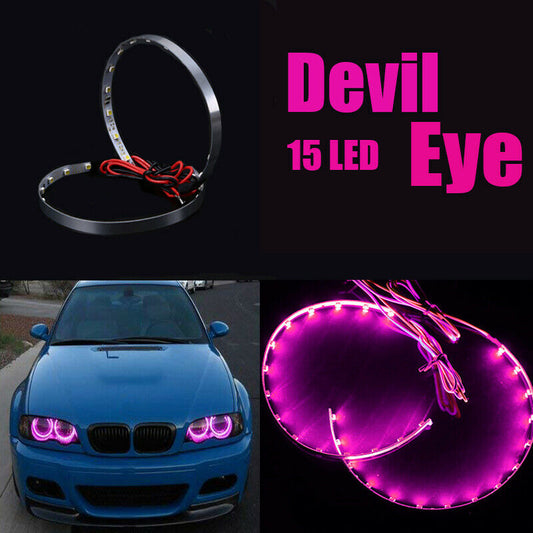 15LED Car Devil Eyes Demon Eye Light 3" Headlight Projector Halo Ring 7 Colours