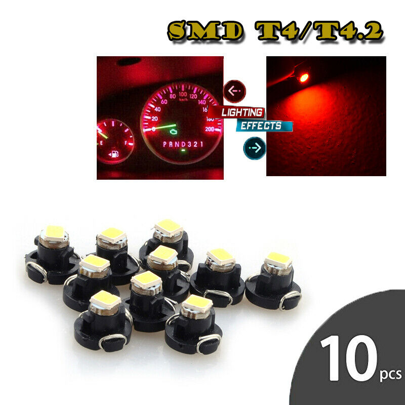 10Pcs 12V Red T4.2 LED Wedge Car Instrument Dash Climate Base Lamp Light Bulbs