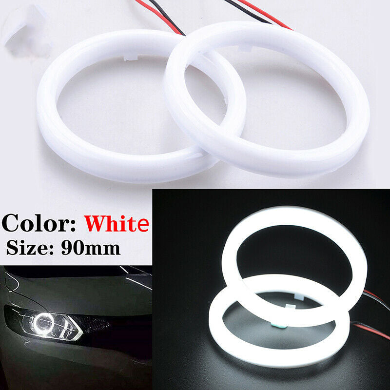 2PCS Car 90mm White COB LED Angel Eyes Halo Ring with Cover Fog light Universal