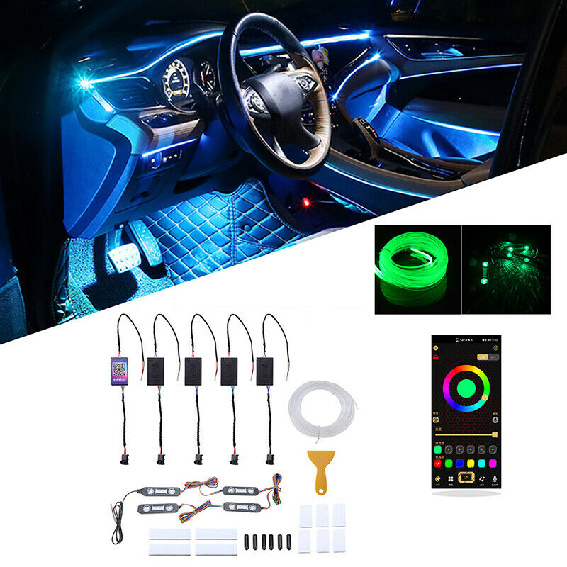 9in1 5m RGB LED Car Interior Fiber Optic Neon Strip Atmosphere Light APP Control