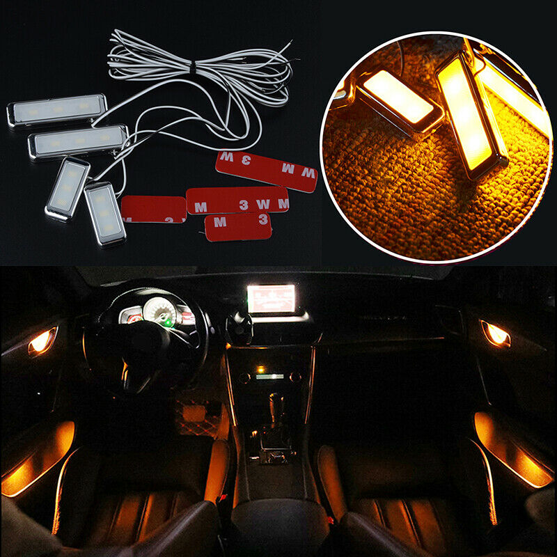 4x Car Door Bowl Handle LED Ambient Atmosphere Light Interior Accessory Yellow