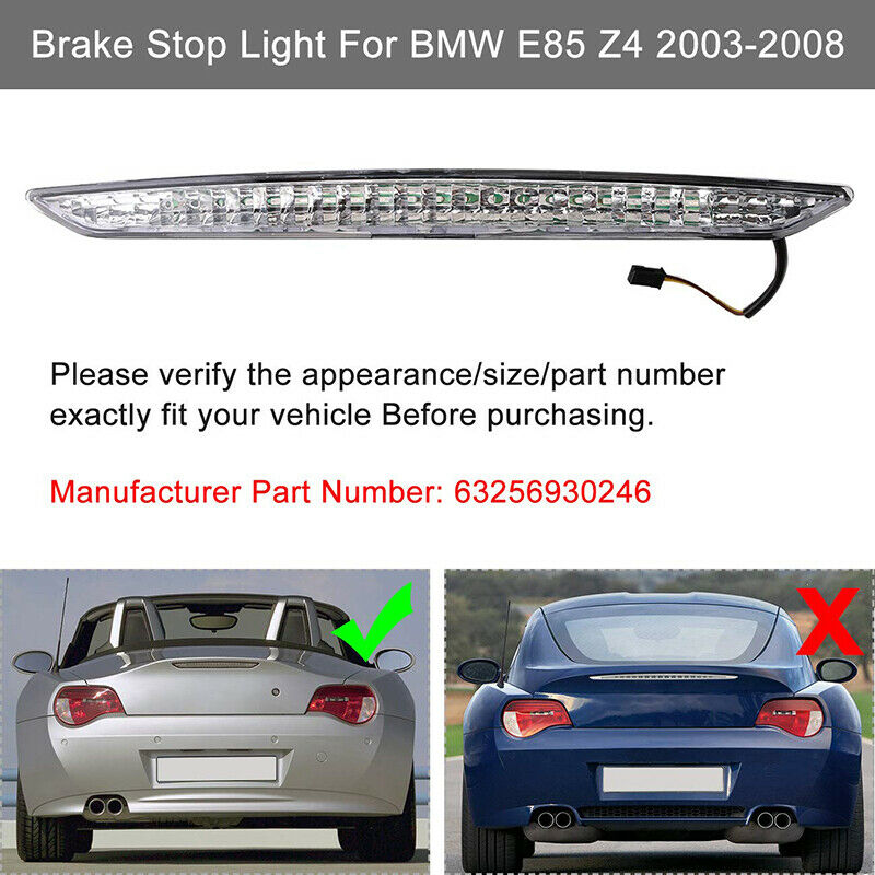 For 02-08 BMW Z4 E85 Clear Lens High Level 3rd LED Tail Brake Light 63256917378