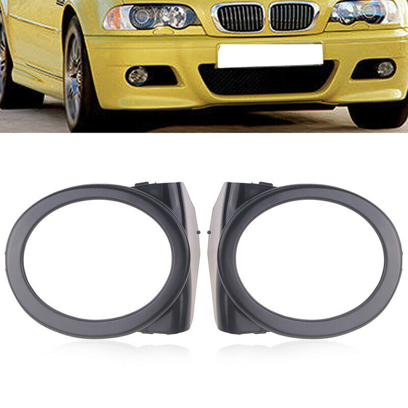 Pair Black Front Bumper Fog Light Ring Cover Trim Surroundings for BMW E46 M3