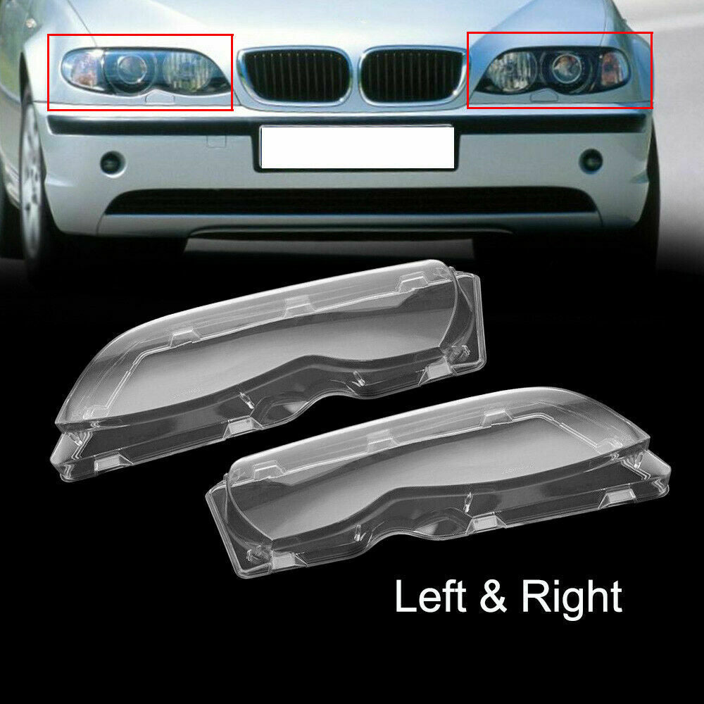 Pair Headlight Headlamp Cover Lens Head Lights 2001-2004 For BMW E46 3 Series