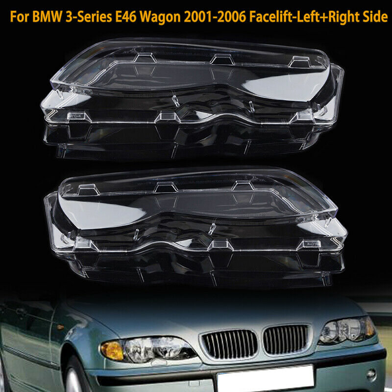 Pair Headlight Headlamp Cover Lens Head Lights 2001-2004 For BMW E46 3 Series
