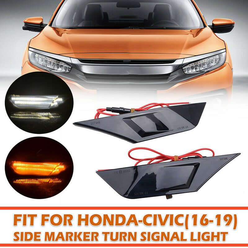 Switchback Smoked LED Side Marker Light Turn Signal For 2016-2021 Honda Civic