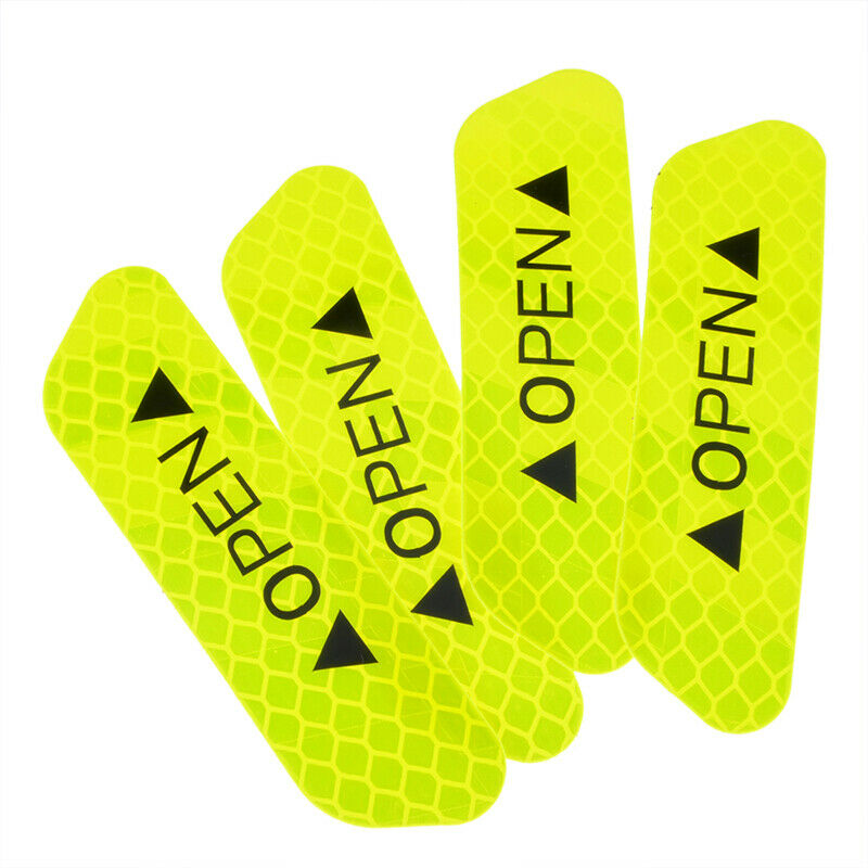 4pcs/Set Car Door Sticker Reflective Tape Safety Warning Decal Yellow Universal