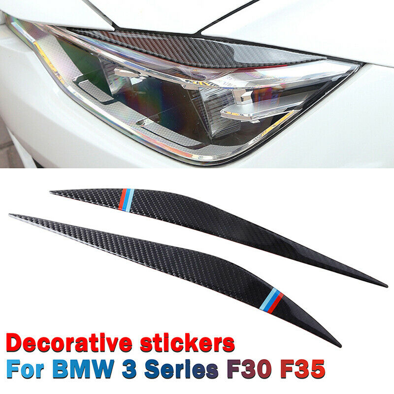 Auto Headlight Eyelids Eyebrow For BMW 3 Series F30 328 320i 13-18 Carbon Fiber