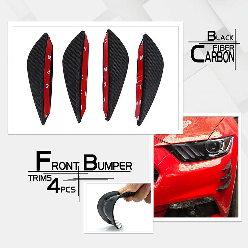 4*Carbon Fiber Car Front Bumper Lip Splitter Fins Body Spoiler Canards Valence