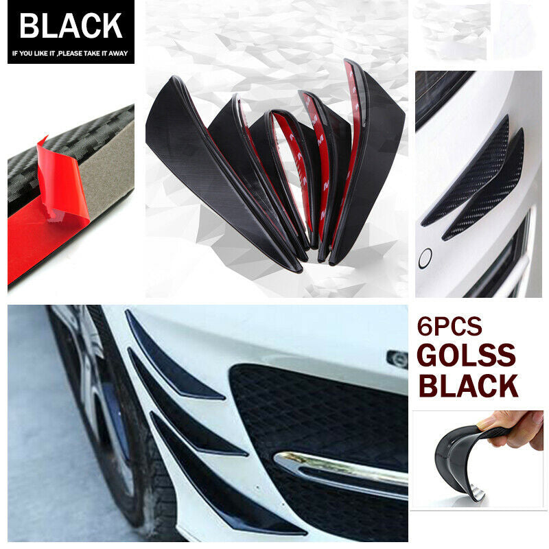 6x Plastic Car Bumper Lip Splitter Fins Body Spoiler Canards Black Around UK
