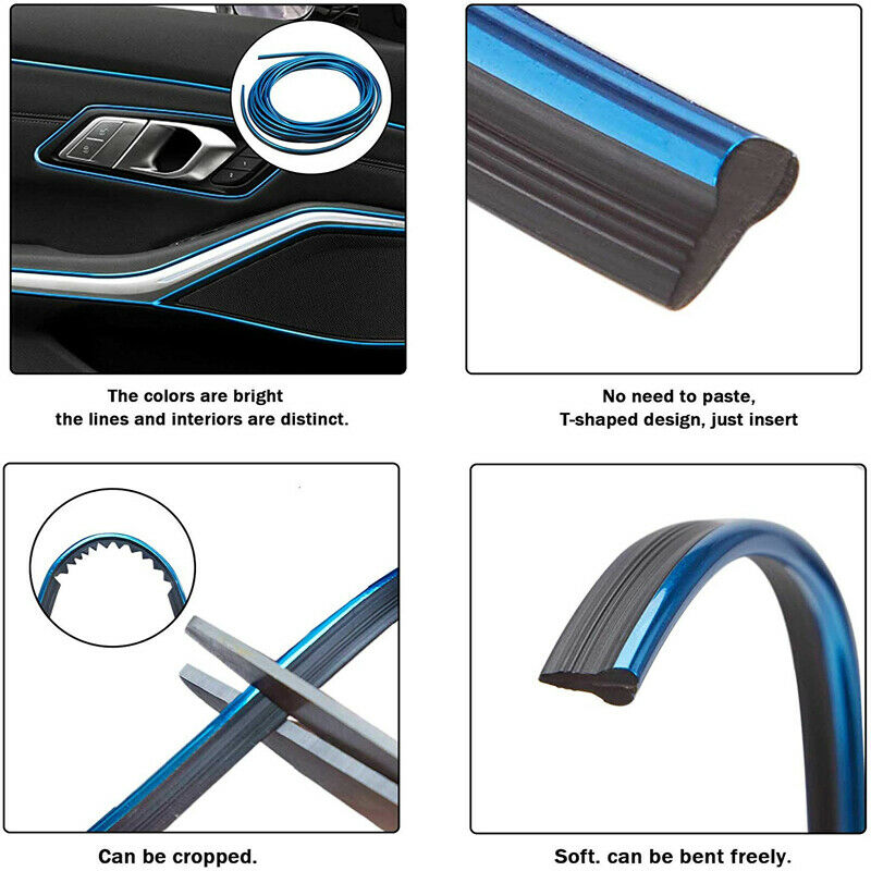 1x 5M Blue+Black Car Styling Strips Trim DIY Interior Door Sticker Line UK 2020