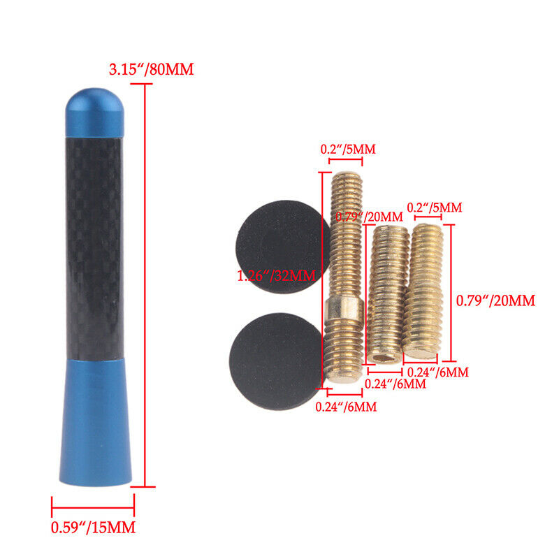 8cm Car Bee-sting Stubby Aerial Blue Carbon Fibre Ariel Arial AM/FM Universal