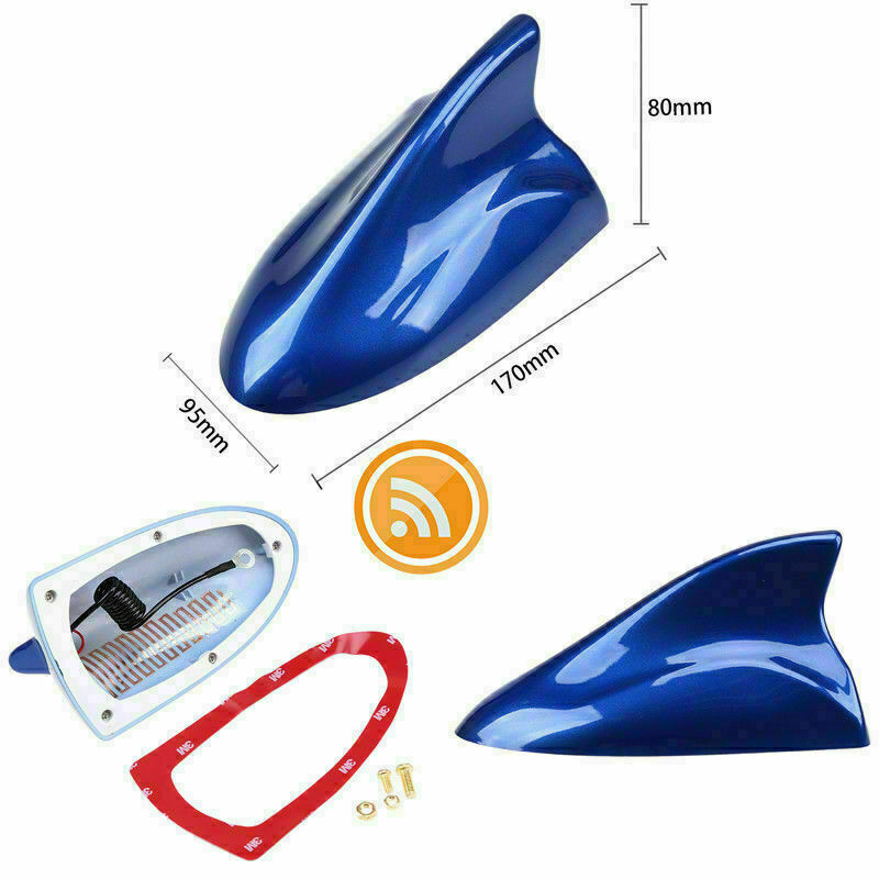 1xUniversal Car Shark Fin Roof Antenna Radio FM/AM Signal Decor Aerial Blue 2022