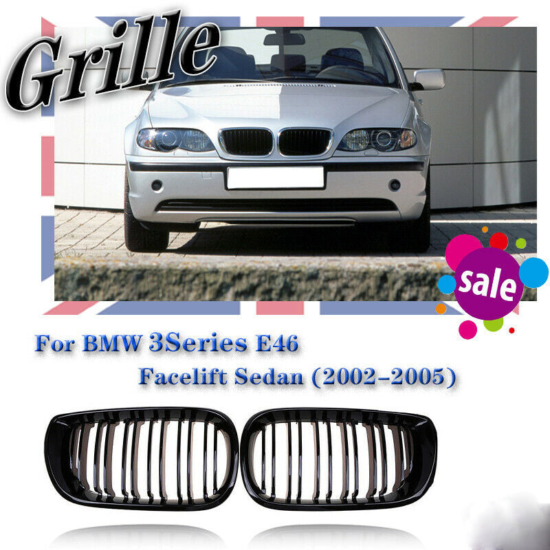 Gloss Black Kidney Grille Grill For BMW 3 Series E46 Sedan 2002-05 Facelift Auto
