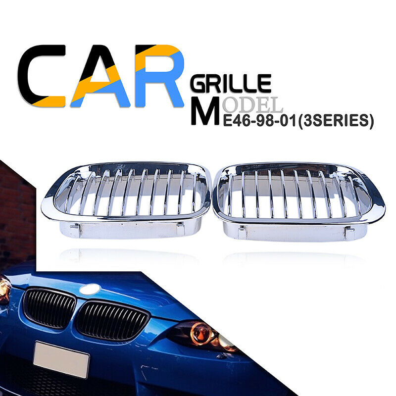 2pcs Chrome Car Grill Grille For BMW E46 4dr 3'Series Pre-facelift Sedan 98-01