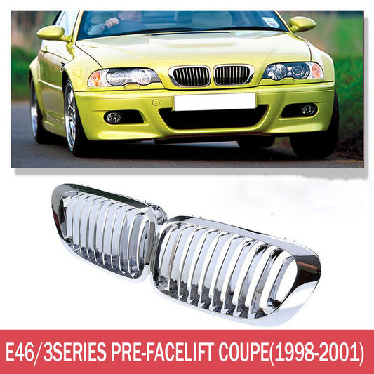 2x Chrome Kidney Grill Grille Bumper For BMW E46 2DR 3 Series 98-01 Pre-facelift