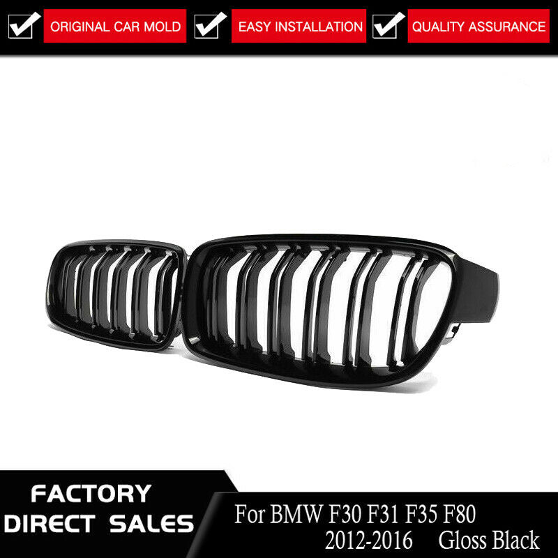 Kidney Bumper Grill Grille Gloss Black Dual Line For BMW F30 F35 3 Series 12-16