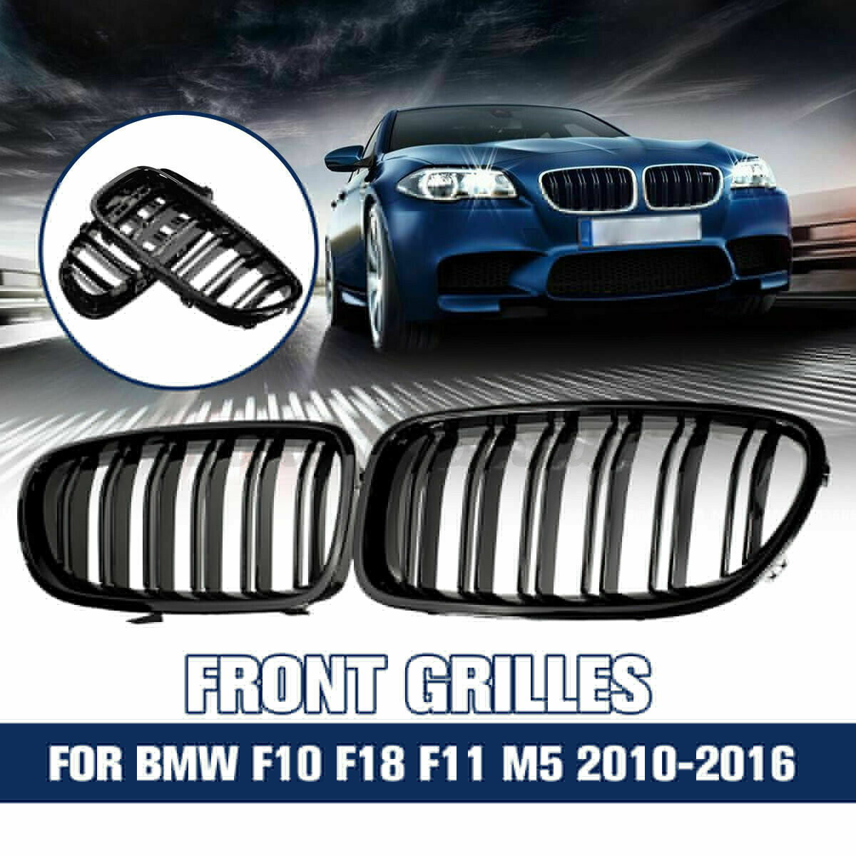 1PAIR FRONT KIDNEY GRILLES GRILL GLOSS BLACK FOR BMW F10 F18 F11 M5 2010-2016 UK