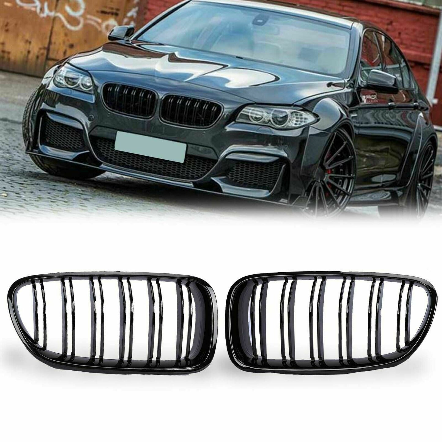 1PAIR FRONT KIDNEY GRILLES GRILL GLOSS BLACK FOR BMW F10 F18 F11 M5 2010-2016 UK