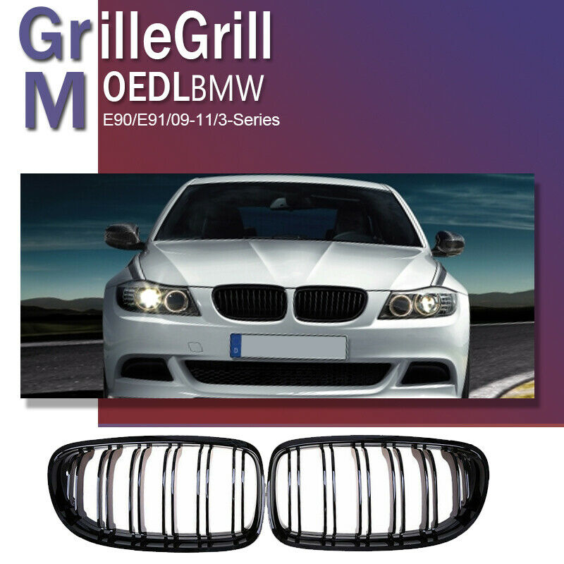 For BMW E90 E91 3 Series Kidney Grill Grille Gloss Black M Style 09-13 LCI Model