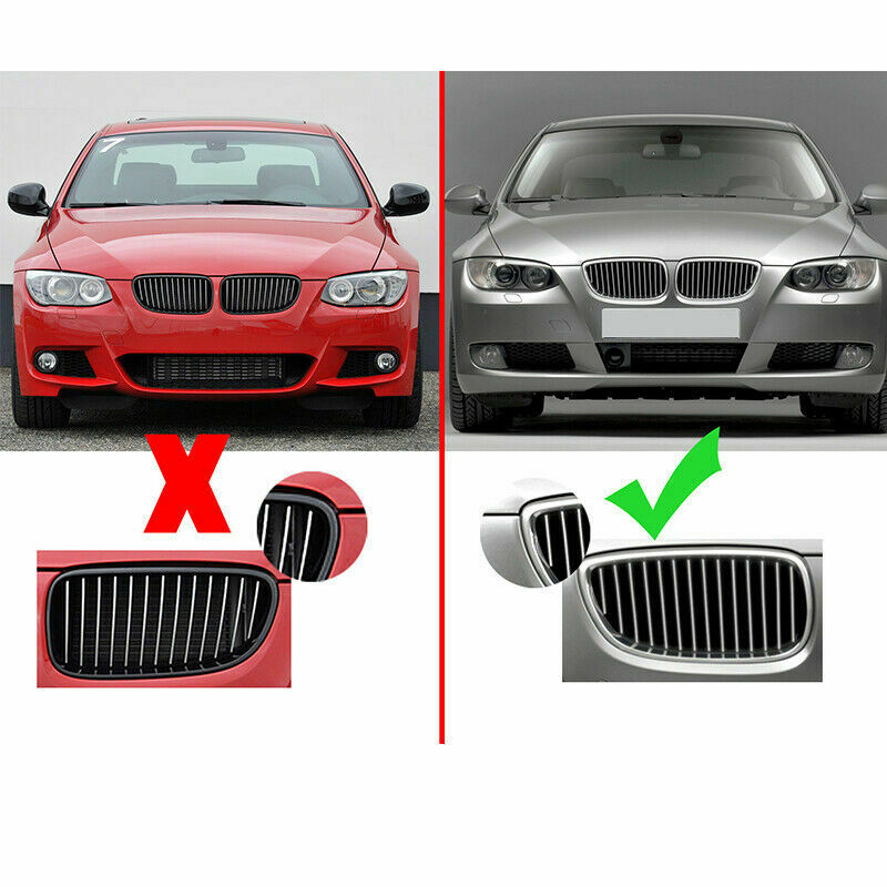 Pair Gloss Black Double Slat Kidney Grill Grille Fits For BMW E92 E93 M3 06-09