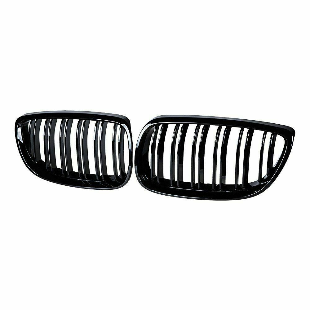 Pair Gloss Black Double Slat Kidney Grill Grille Fits For BMW E92 E93 M3 06-09