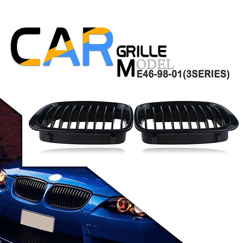 2pcs BLACK Front Grill Grille For BMW E46 Saloon 3 Series 98-01 Pre-facelift