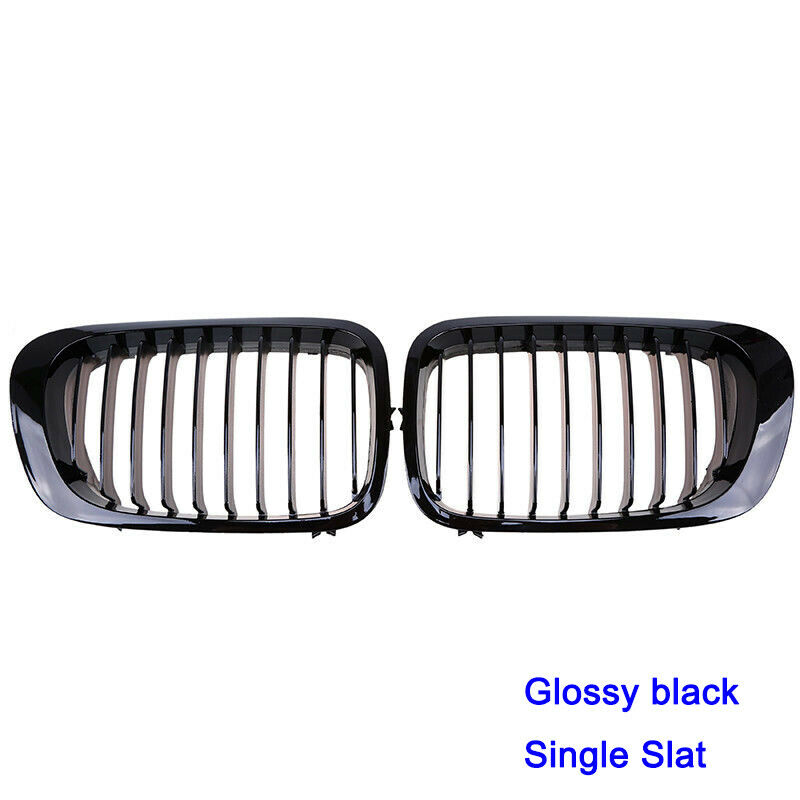 Pair Gloss Black Kidney Grill Grille For BMW E46 Coupe Cabrio 99-03 Pre-facelift