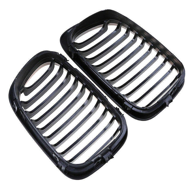 Pair Gloss Black Kidney Grill Grille For BMW E46 Coupe Cabrio 99-03 Pre-facelift