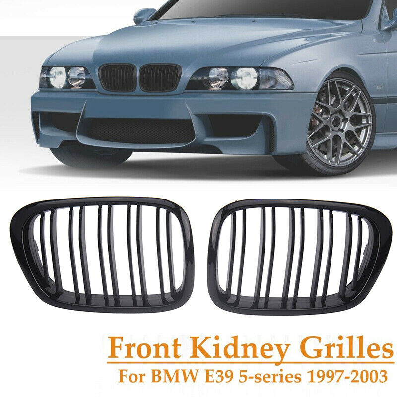 For BMW E39 Facelift 525/528 1997-03 Gloss Black Double Slat Front Grilles Grill