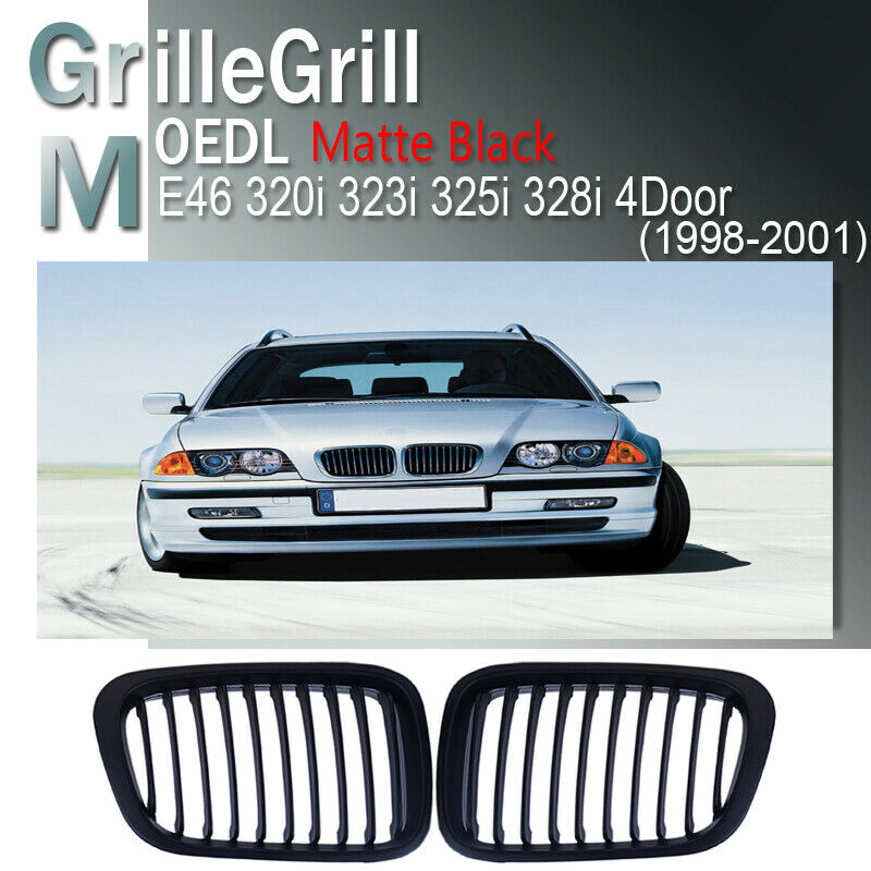 2pcs For BMW 3-Series E46 4DR Saloon 98-01 Mate Balck Bumper Kidney Grille Grill