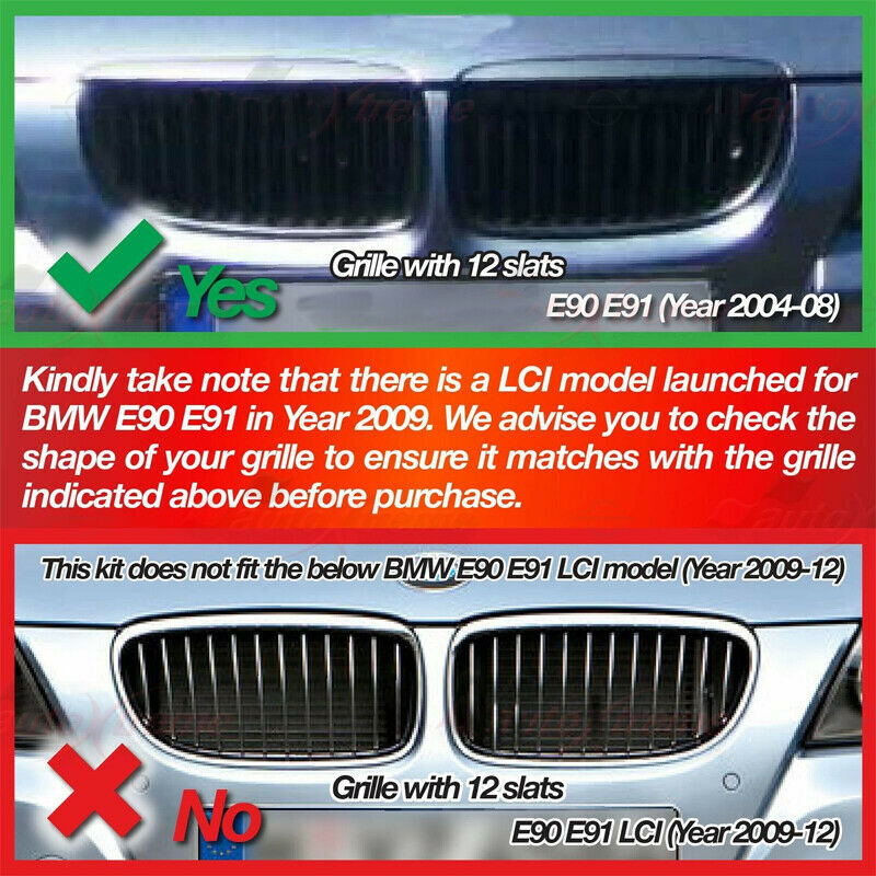 NEW M Style Front Kidney Grille Strip Cover Clip Trim For BMW 3 Series E90 E91
