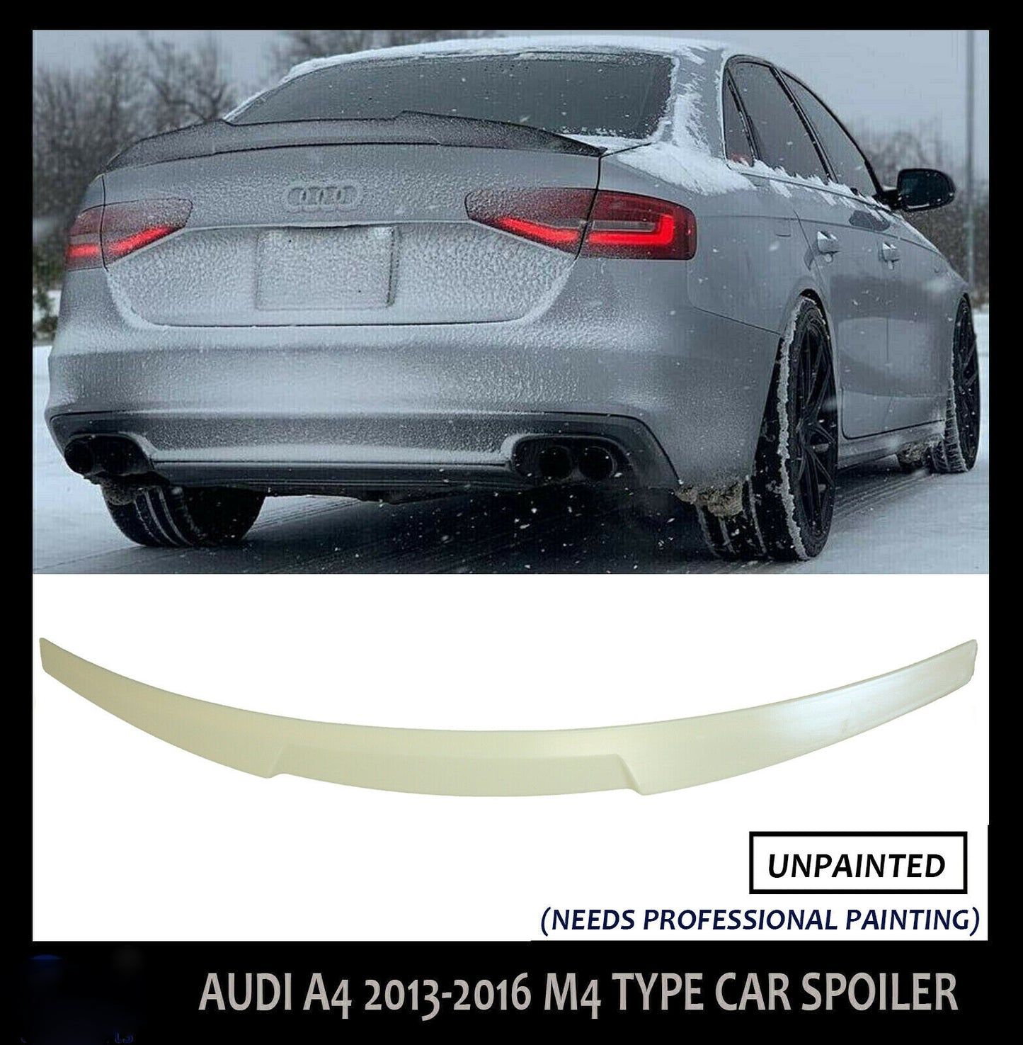 AUDI A4 B8 S4 RS4 SALOON 2013-2016 M4 STYLE REAR BOOT SPOILER LIP PRIMED