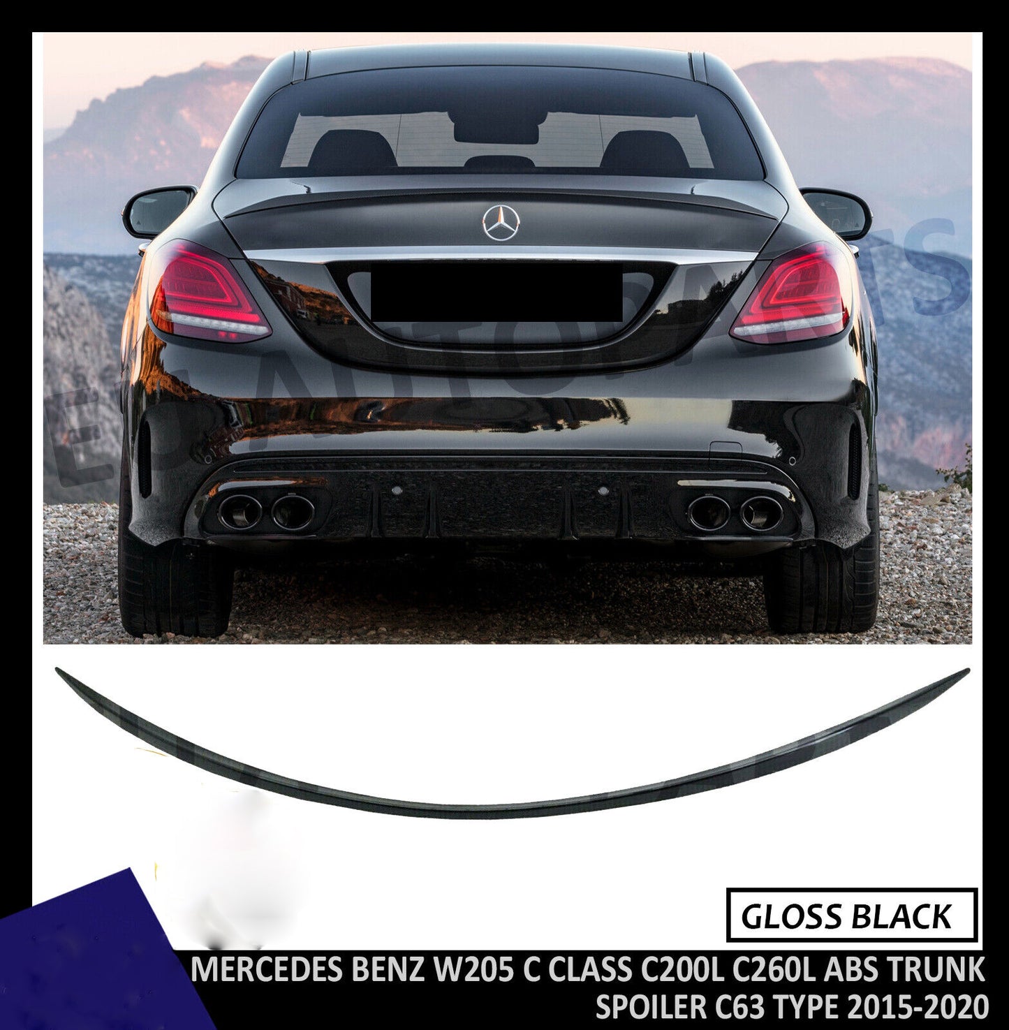 MERCEDES BENZ W205 C CLASS ABS REAR TRUNK SPOILER BOOT SPOILER LIP AMG C63 LOOK