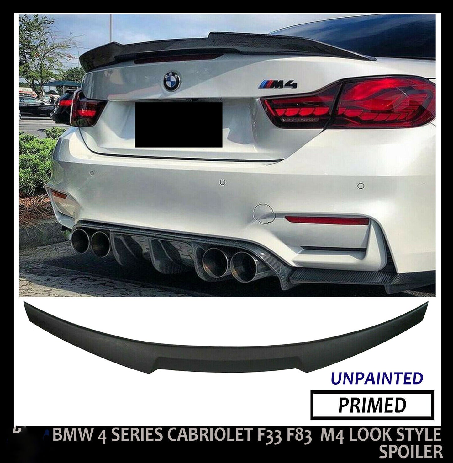 BMW 4 SERIES CABRIOLET F33 F83 M4 LOOK STYLE REAR BOOT SPOILER LIP PRIMED