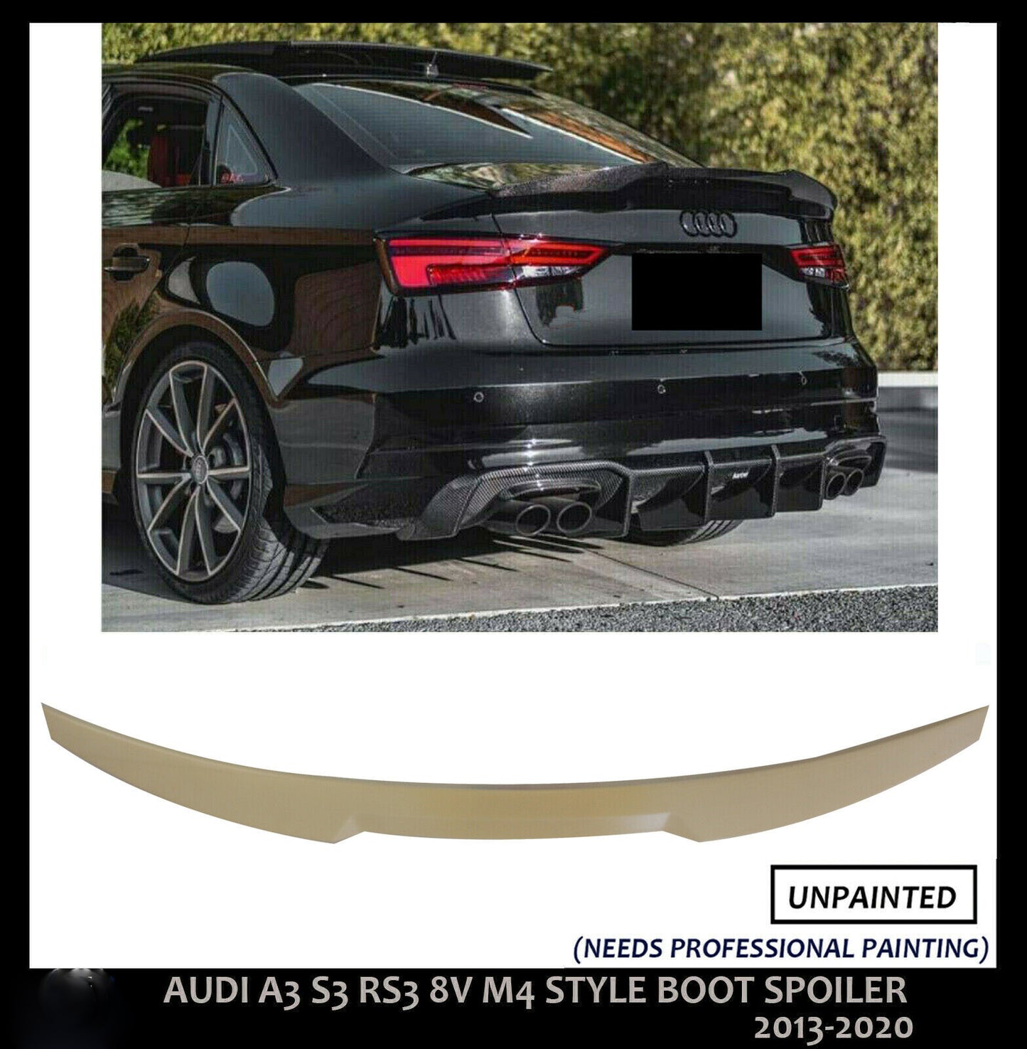 AUDI A3 S3 RS3 8V BLACK EDITION S LINE STYLE REAR BOOT SPOILER LIP UNPAINTED