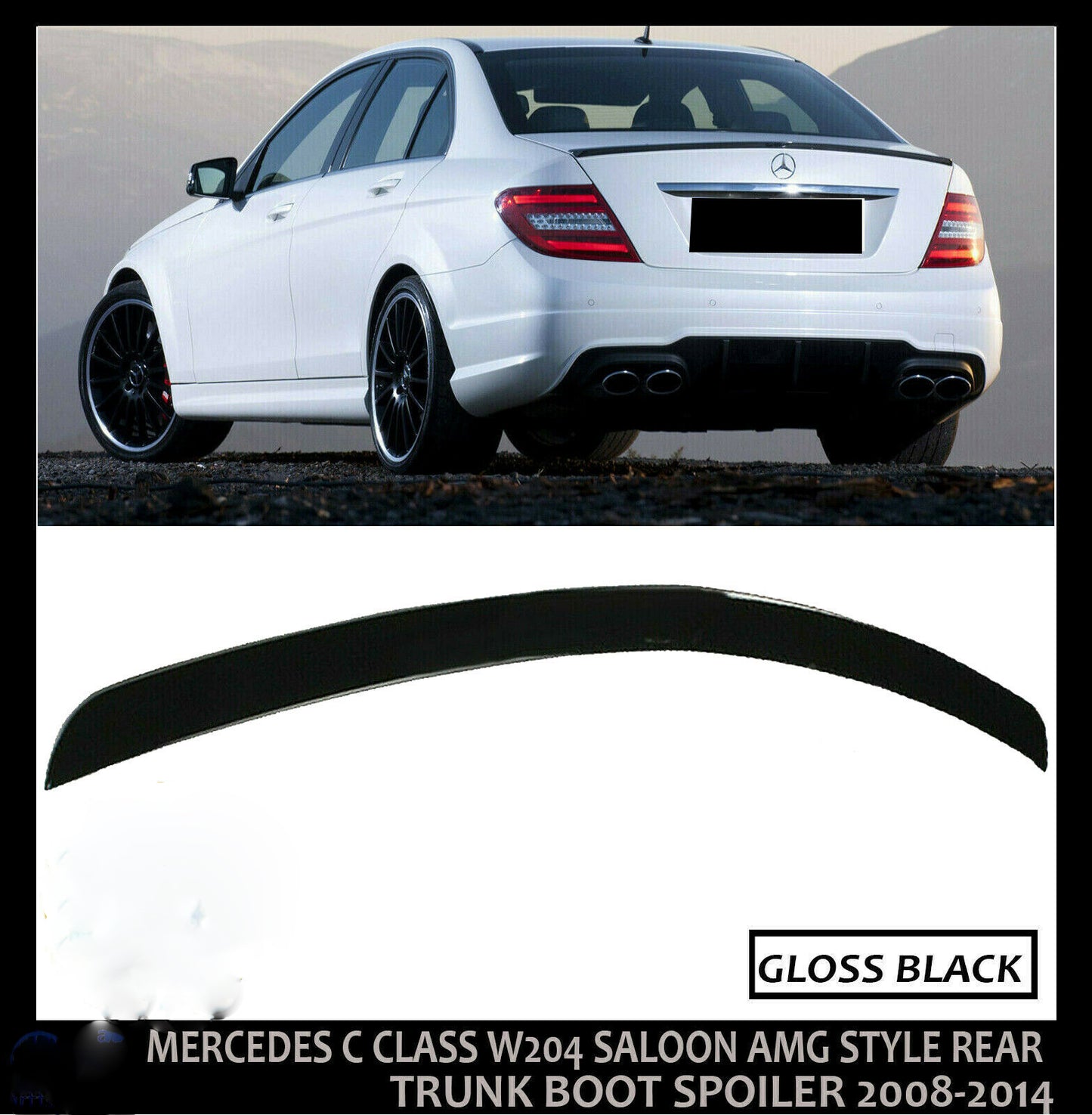 MERCEDES C CLASS W204 SALOON AMG STYLE REAR TRUNK BOOT SPOILER 08-14 GLOSS BLACK