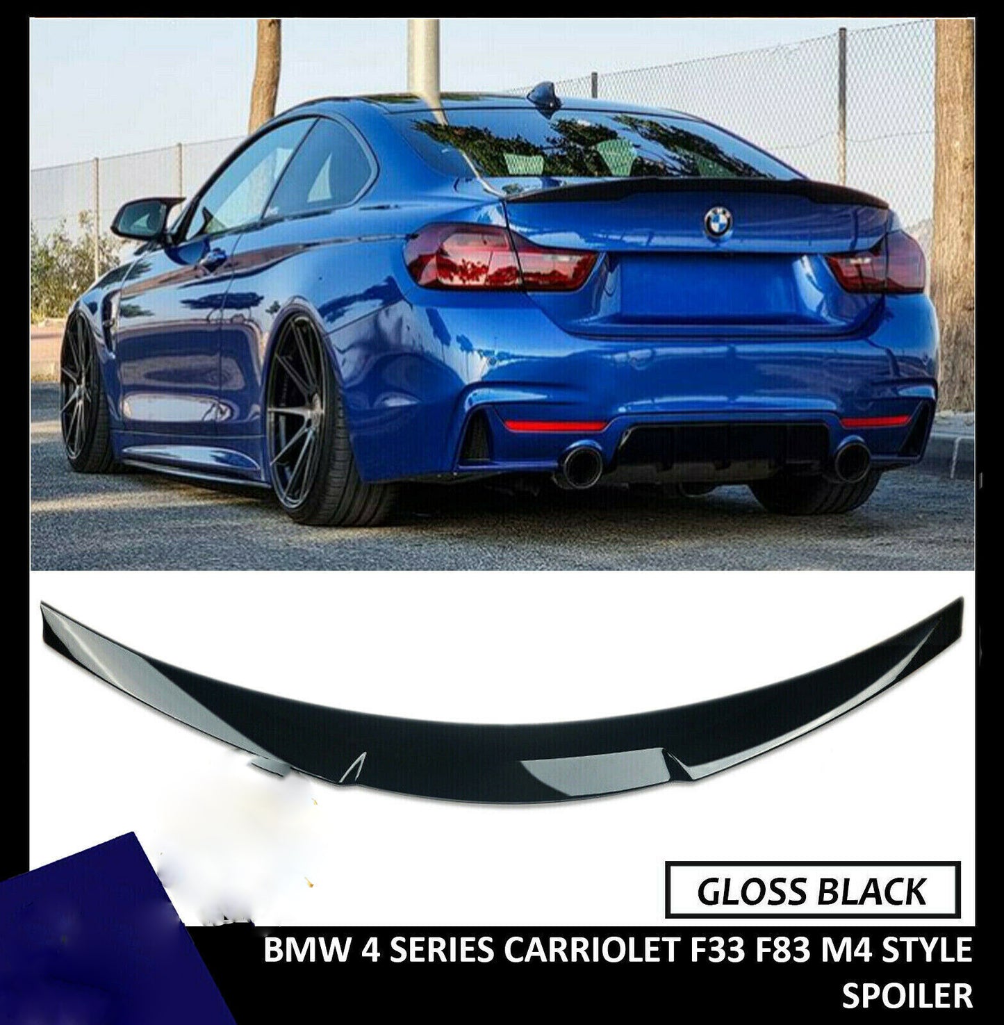 BMW 4 SERIES CABRIOLET F33 F83 REAR BOOT SPOILER M4 LOOK STYLE LIP GLOSS BLACK