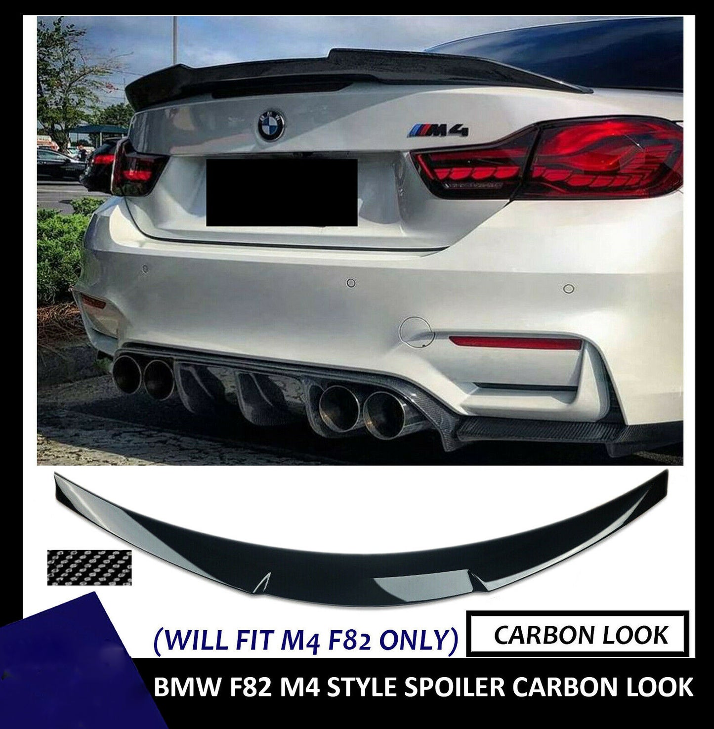 BMW 4 SERIES F82 M4 COUPE REAR BOOT SPOILER V STYLE LIP CARBON LOOK 100% FIT