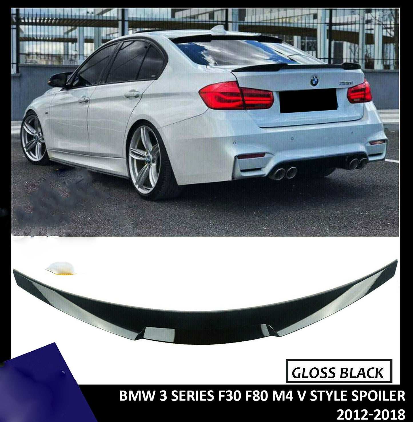 BMW 3 SERIES F30 F80 M4 V STYLE REAR TRUNK LID BOOT SPOILER M PERFORMANCE BLACK