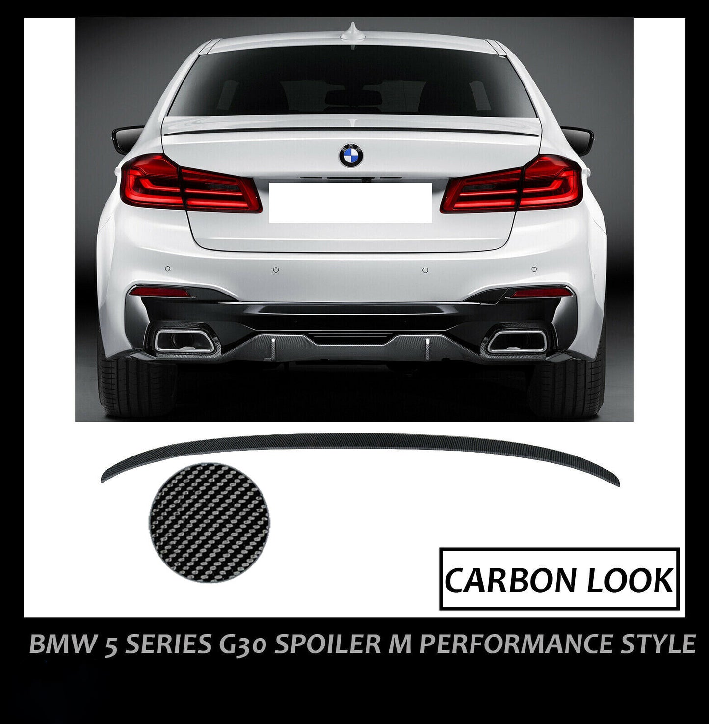 BMW 5 SERIES G30 MP STYLE REAR TRUNK BOOT SPOILER LIP CARBON FIBRE LOOK 100% FIT