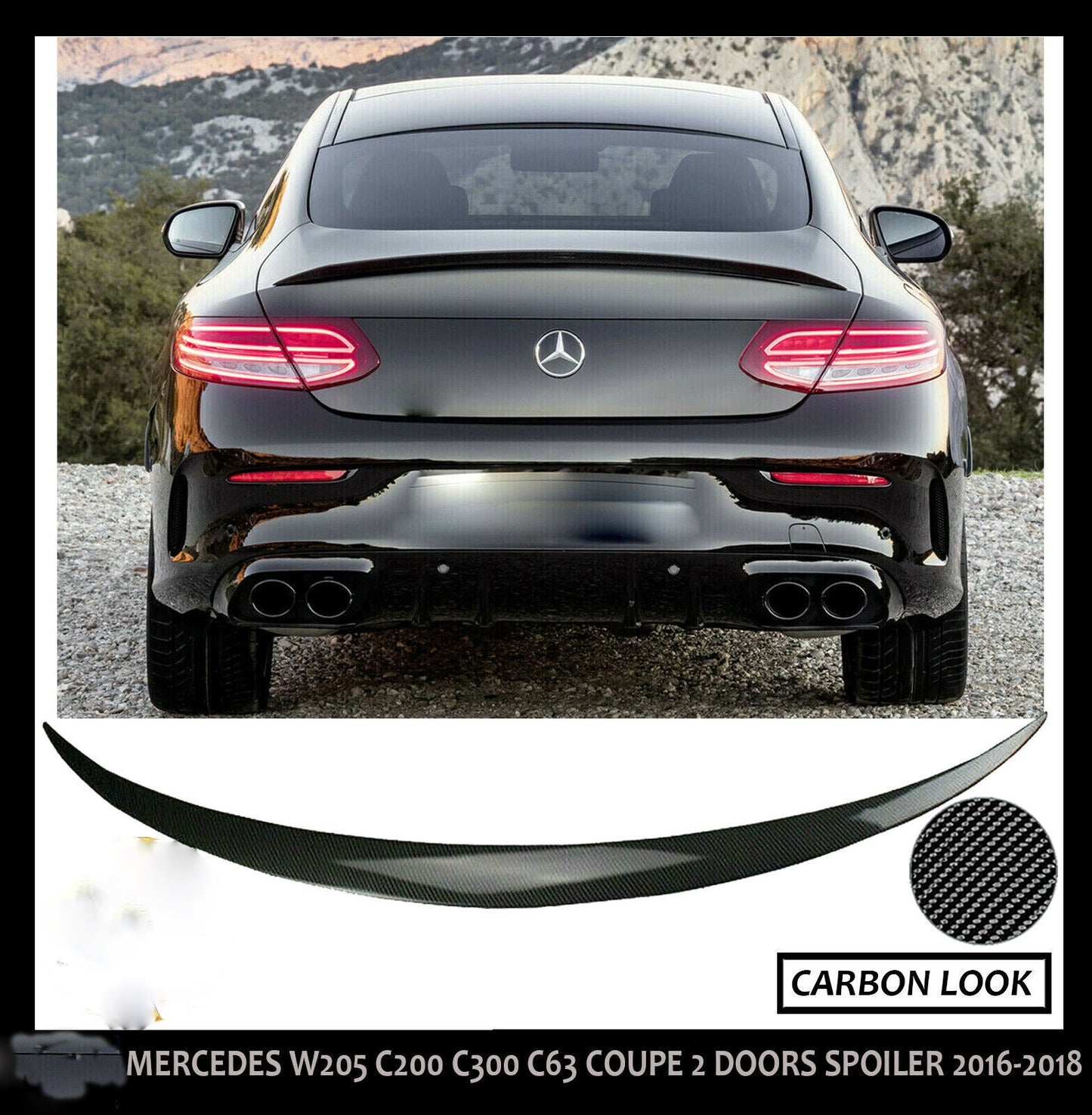 MERCEDES C CLASS COUPE C205 A205 AMG STYLE REAR BOOT SPOILER CARBON LOOK C43