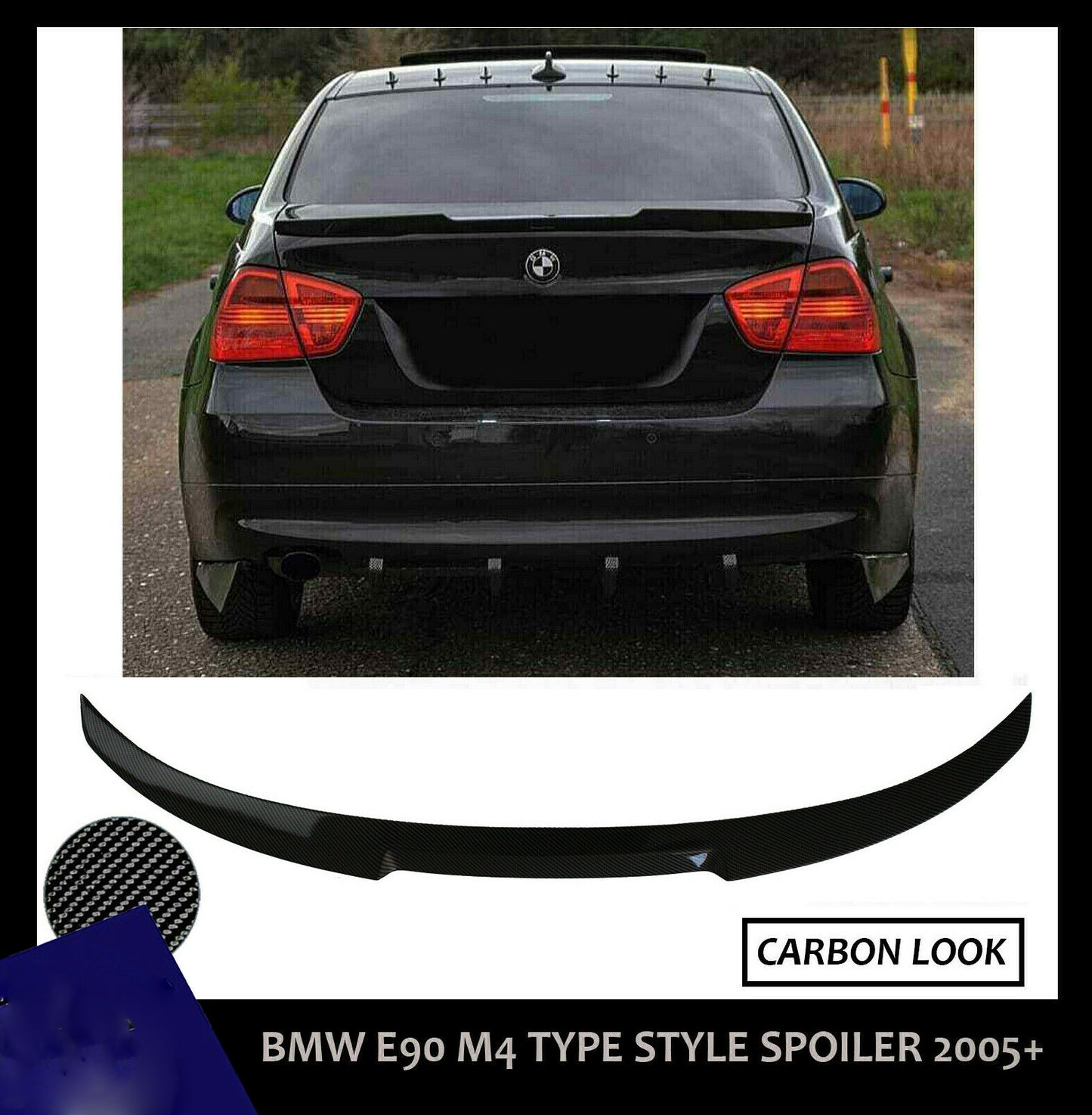 BMW 3 SERIES E90 M SPORT V STYLE REAR TRUNK BOOT SPOILER LIP CARBON LOOK 100%FIT