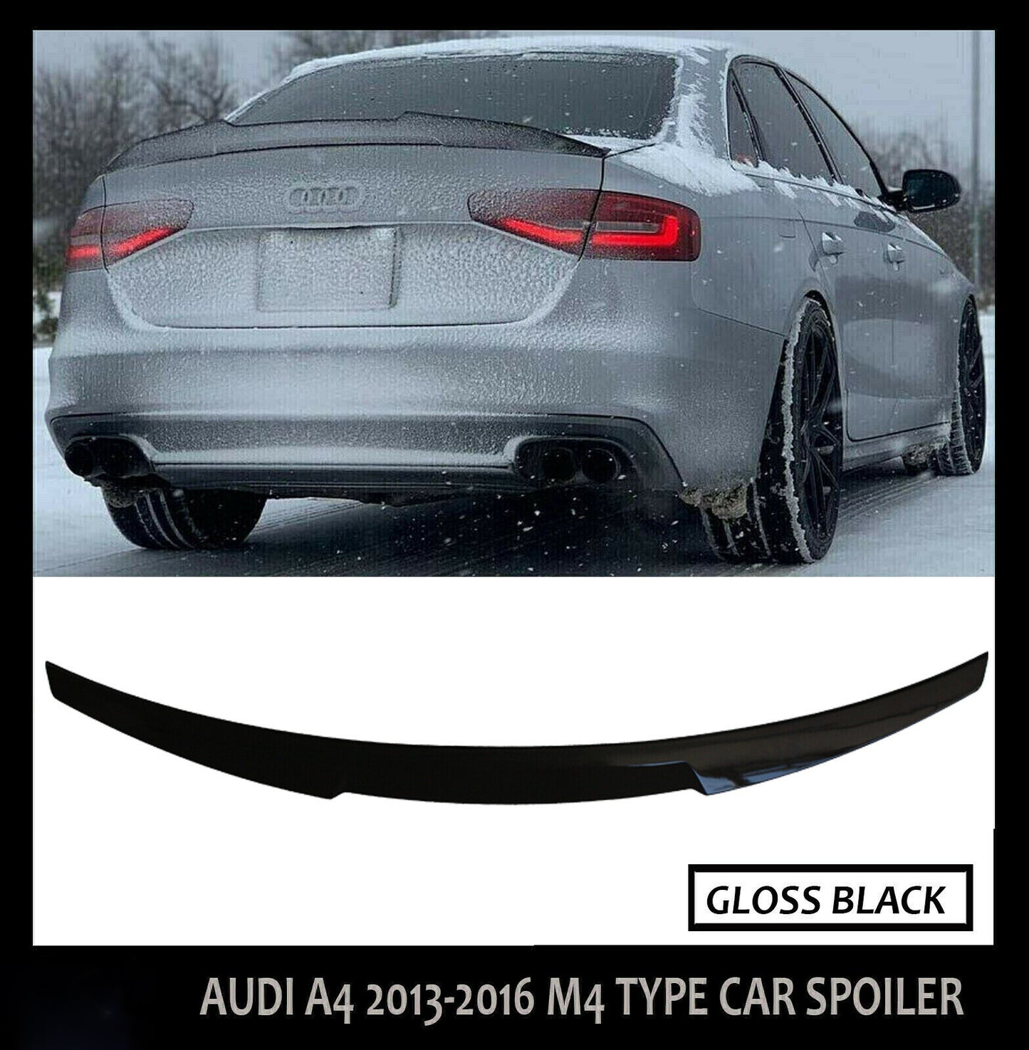 AUDI A4 B8 S4 RS4 SALOON 2013-2016 M4 STYLE REAR BOOT SPOILER LIP GLOSS BLACK