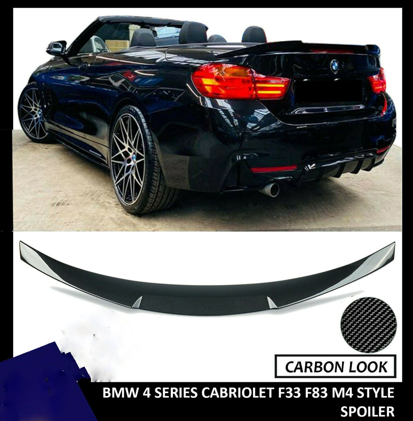 BMW 4 SERIES CABRIOLET F33 F83 REAR BOOT SPOILER M4 LOOK STYLE LIP CARBON LOOK