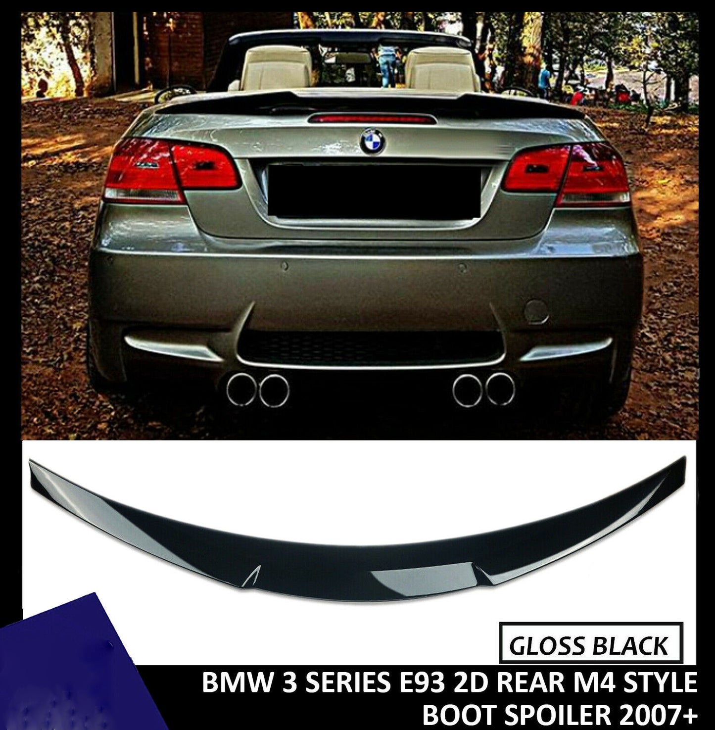 BMW 3 SERIES E93 2D REAR TRUNK LIP BOOT SPOILER M4 STYLE GLOSS BLACK 2007+